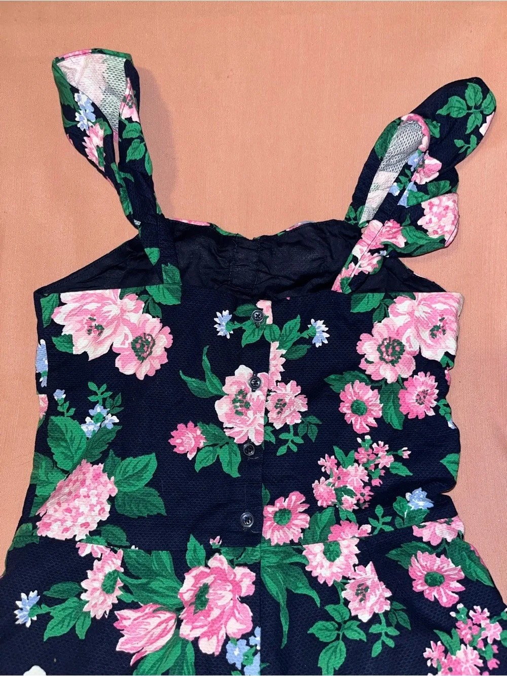 Janie and Jack Navy Floral Girls' Romper with Pink Flowers